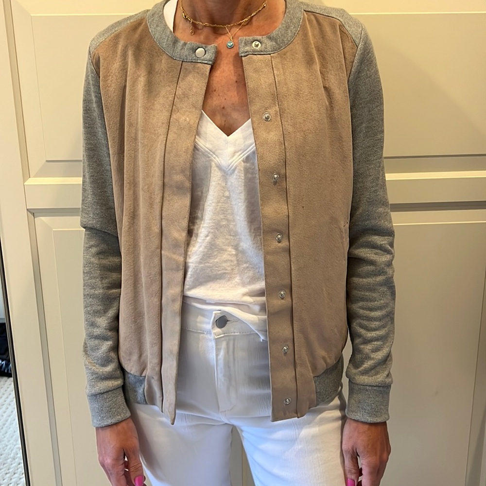 Ecru Suede Cardigan Sweater